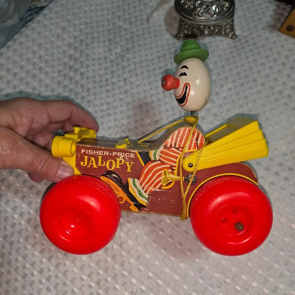 VINTAGE FISHER PRICE JALOPY CIRCUS CLOWN PULL TOY